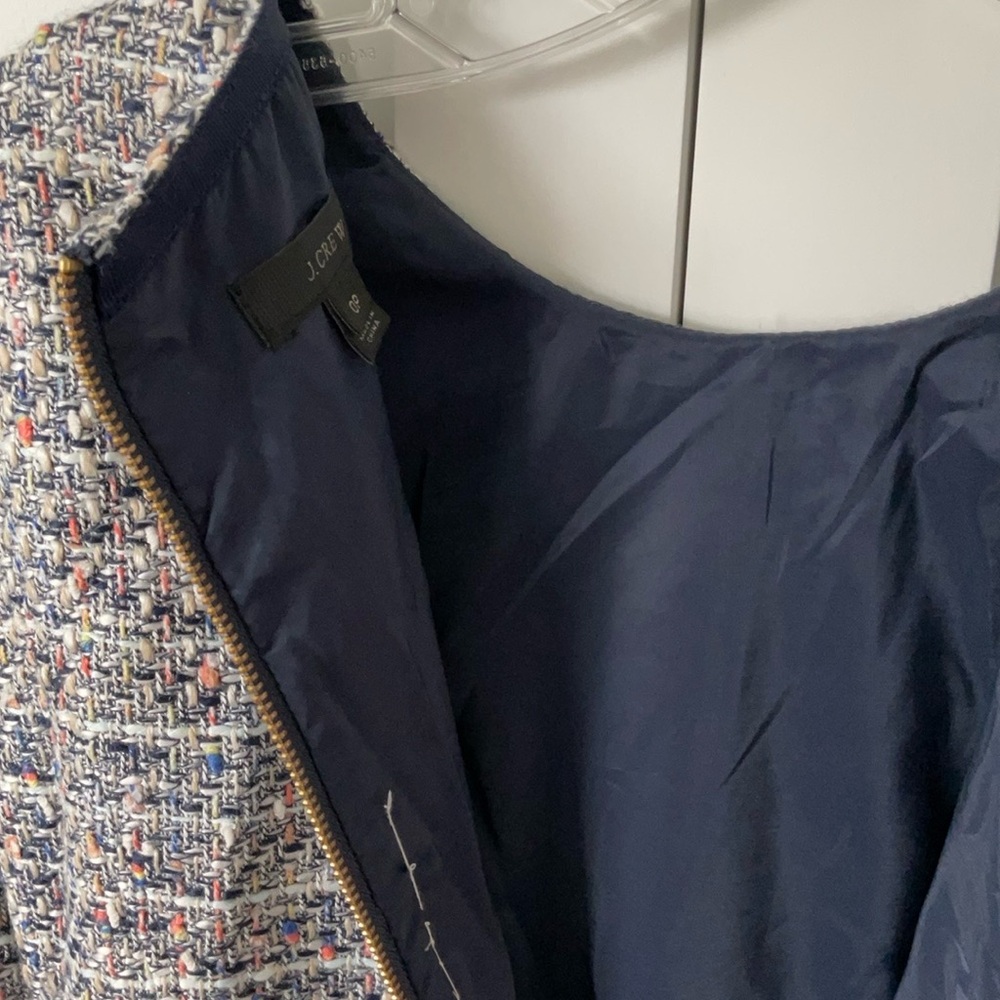 J. Crew 3/4 Sleeve Tweed Dress - Blue and White - Picture 8 of 14
